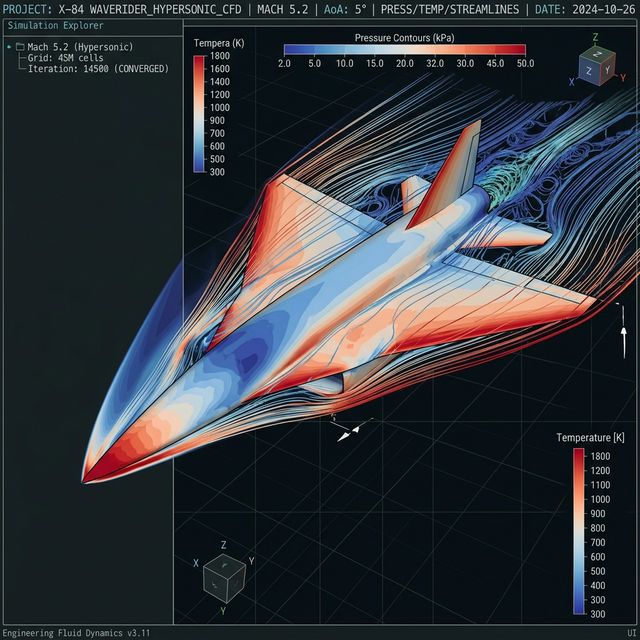Simulación CFD de flujo de aire hipersónico y mapas de calor